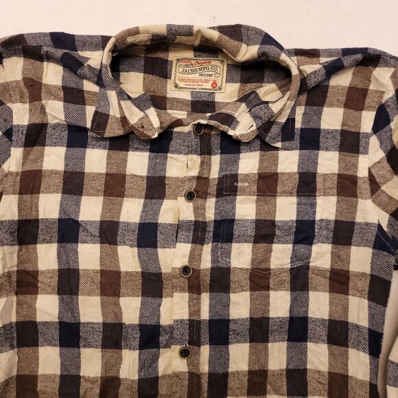 Jachs Gingham Flannel Long Sleeve Button Up Shirt Mens Size Medium M Blue Green - Picture 1 of 10